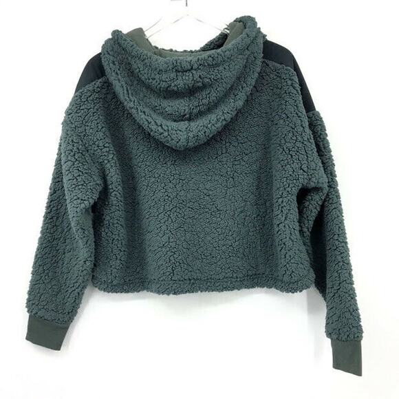 Z By Zella Sheila Fleece Hooded Pullover Contrast Detail Crop Women's Green - Picture 4 of 7
